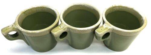Lot of 3 Vintage Hull Green Drip Glaze O Handle Coffee Mug Cup Oven Proof USA  - Afbeelding 1 van 2