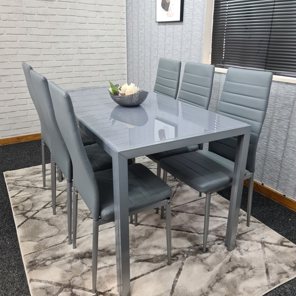 DINING TABLE SET GREY BLACK WHITE KITCHEN TABLE WITH 4 6 CHAIRS | eBay