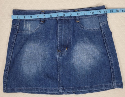 Blue Jean Denim Skirt Stretchy Distressed Cotton Polyester Blend Size S - Picture 5 of 13