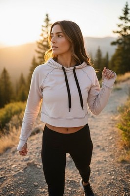 Endeavor Luxe Cropped Blush Athletic Athleisure Running Gym Hoodie with Thmb hle