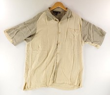 Nat Nast 100 Silk Bowling Shirt Button Up Tan Loop Collar Pocket Mens XL