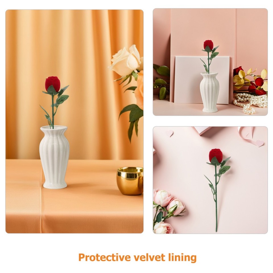 Ring Box Reusable Red Rose Ring Box for Valentine Wedding Ceremony Single Slot ...