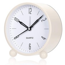 Outwit Analog Alarm Clock, 4 inch Super Silent Non Ticking Small Small, White