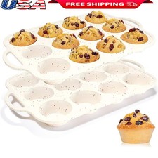 Nonstick Silicone Muffin Pan W/ Stainless Steel Frame Heat Resistant Molds New