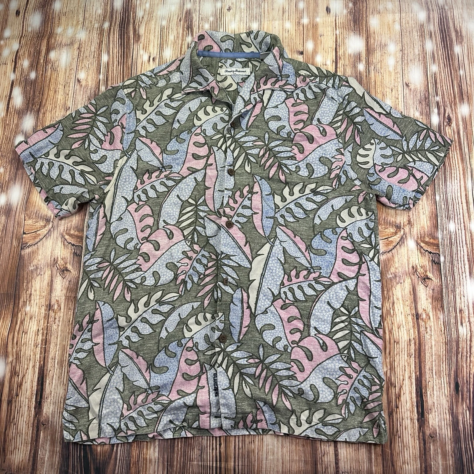 Tommy Bahama Mateo Fronds Island Zone Silk Blend Short Sleeve Button Shirt M