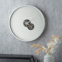 Round Wall Clock Ivory Silver Working Cog Skeleton Clock Face White Contemporary