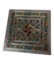 Indian Hindu Silvertone Bajot(Bajat) Chowki Pooja Altar Havan Prayer Table