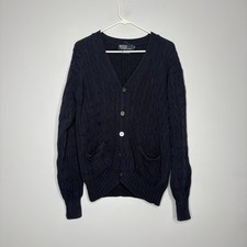 Vintage Men  s Polo Ralph Lauren Classic Cable Knit Sweater Navy Cardigan Size S