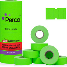 1 Line Fluorescent Green Labels - 8 Rolls, 1 Sleeve, 8,000 Blank Price and Date 