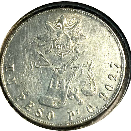 elf Mexico 1 Peso 1871 PiO  Balance Scale Potosi Mint   C056