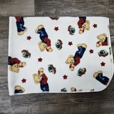 Springmaid Baby Blanket Blue Jean Teddy Bears Lying Down Stars Boats Colorful