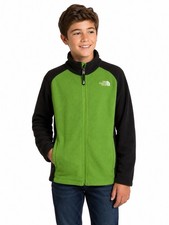 Boys The North Face Green Black Fleece Jacket Full Zip Youth LG 14/16 Outdoor