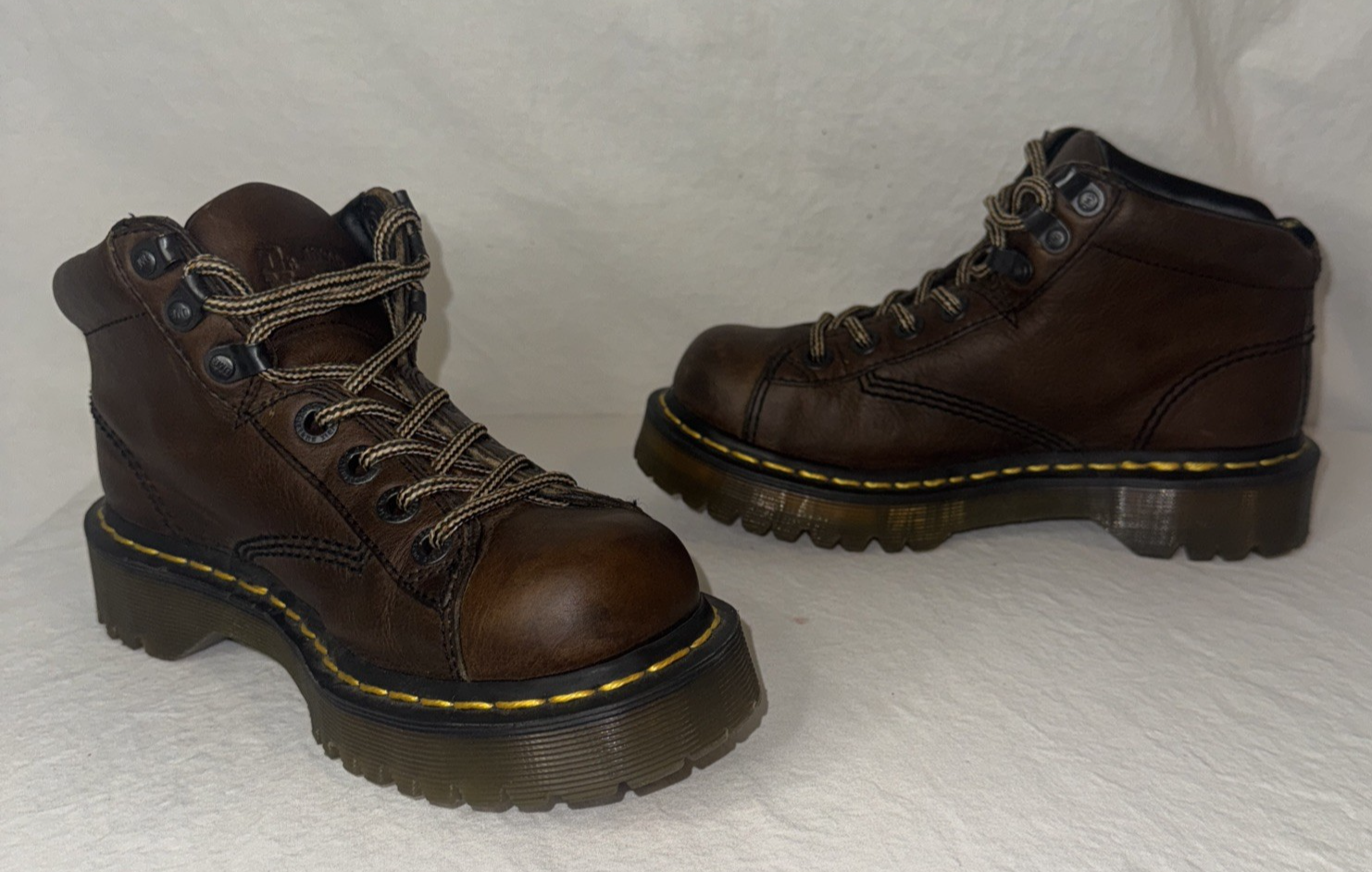 SAOLA Stivali da lavoro Dr. Martens Air Wair in pelle marrone da uomo taglia 5 US suola punta acciaio rimbalzante