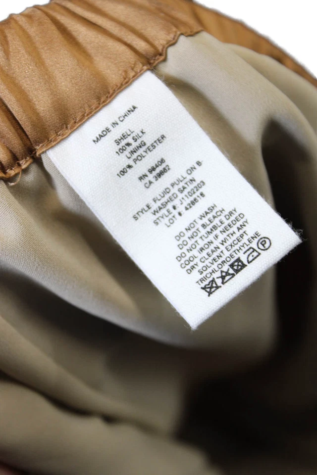 Pantalones capri Theory para mujer seda cintura elástica piernas anchas marrón dorado talla L Foto 4 de 4