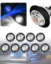 3/4" Round Trailer Marker LED Lights Blue to White White-Blue Clear Lens