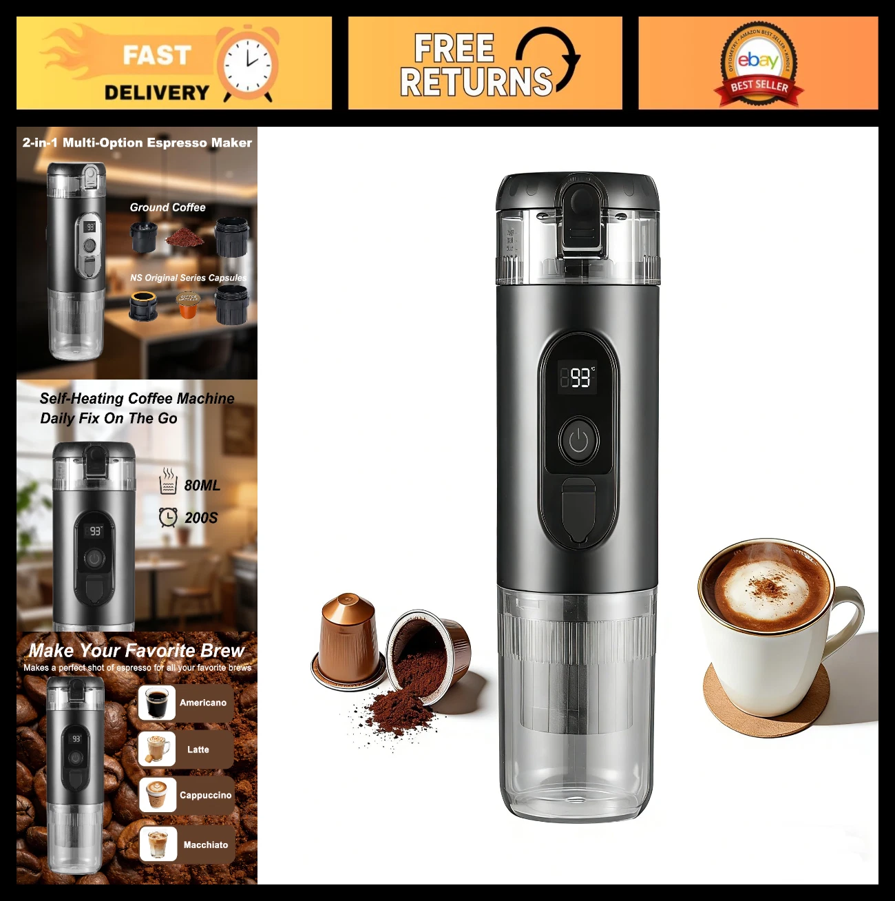 Portable Electric Espresso Maker - 20 Bar Mini Travel Coffee Machine for Camping