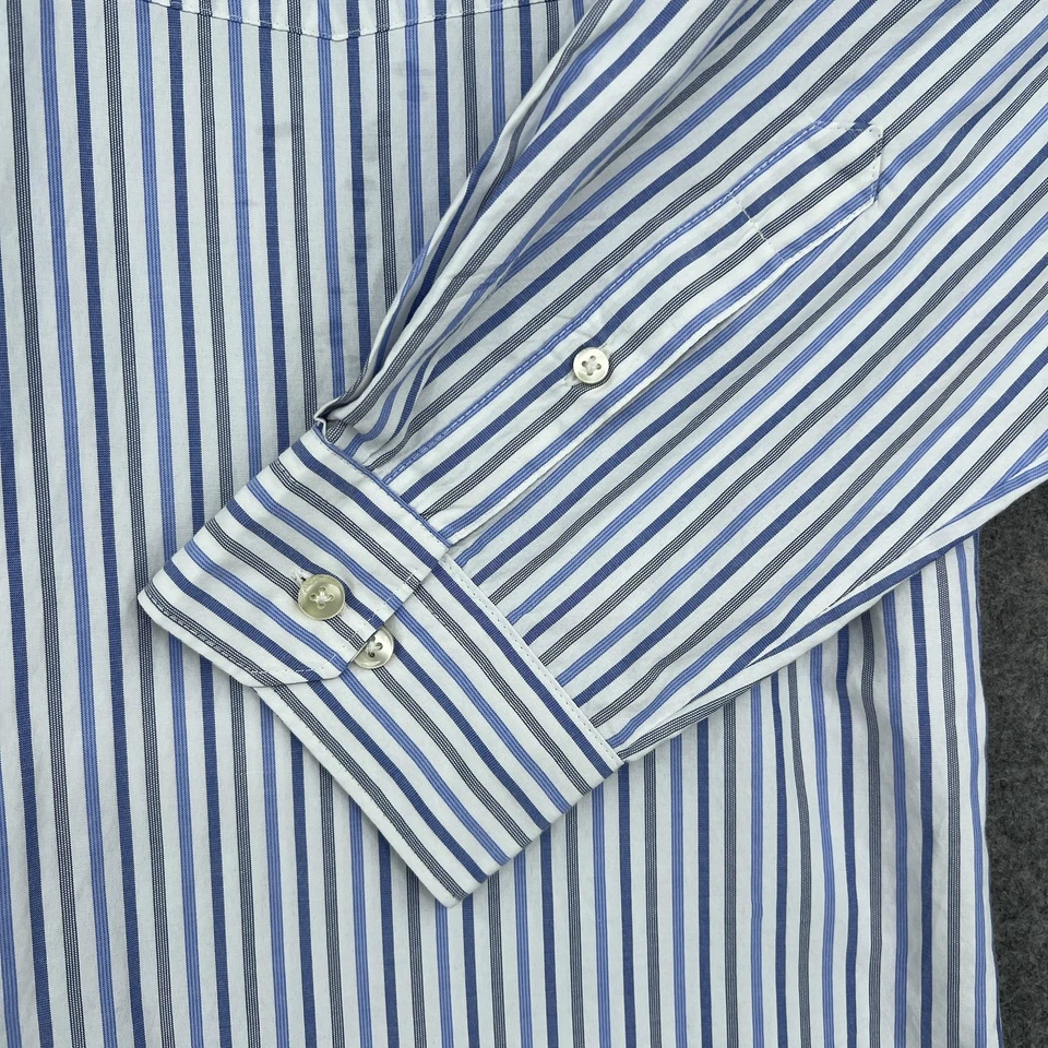 Camisa Van Heusen Para Hombre Grande 16-16.5 Azul Blanco Rayas Calce Clásico Viajero Foto 4 de 4