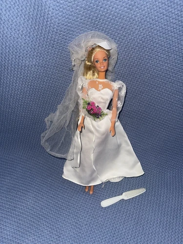 Barbie Fashion Vintage Wedding Dress Gown Veil Hat Bouquet Outfit Clothes Lace