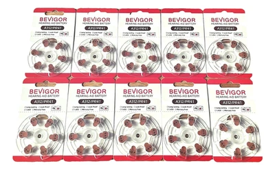 BEVIGOR ORIGINAL A 312 (Brown) Hearing Aid Batteries x 10 (TEN) packs =60 SIXTY Original Bevigor
