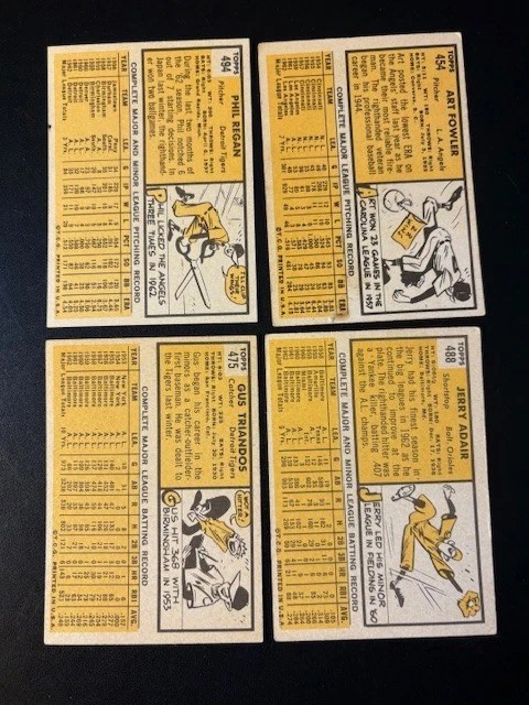 1963 Topps бейсбол лот из 4 различных. ВСЕ ПОЛУ ВЫСОКИЕ #s. Карта ошибок Vg-Ex to Nm+ - Изображение 2 из 4