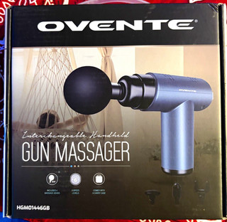 Ovente HGM01446GB Pistola Massaggio a Percussione Portatile Ricaricabile 4 Testine