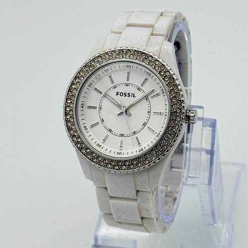Ladies FOSSIL Stella Glitz Crystal Accent White Resin Bracelet Watch, ES2444