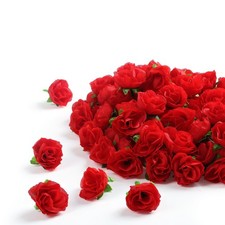 100 PCS 1.3 Inch Mini Red Artificial Rose Heads Faux Flowers DIY Decor Bulk