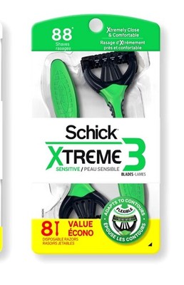 Schick 3 Blade Disposable Razors for Men, 8 Ct, Men's Sensitive Skin Manual