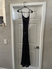 Stunning Women's Black-Ivory Lace Dress With Side Leg Slit