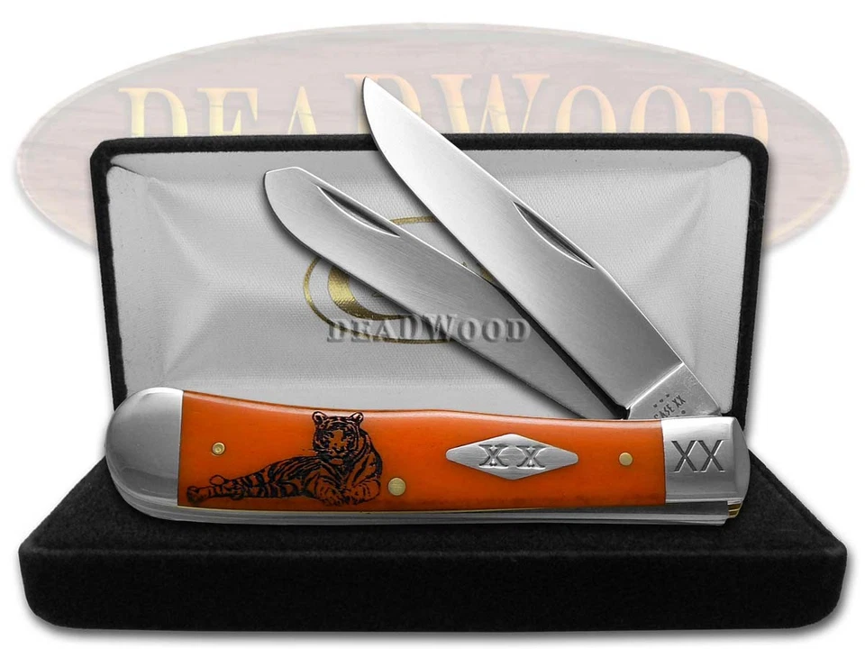Case xx Knives Trapper Tiger Stripe Persimmon Orange Bone 1/500 Pocket Knife - Image 4 of 4