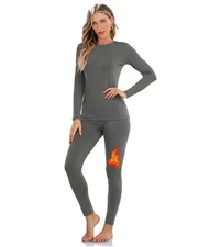 Womens Thermal Underwear Set, Heavyweight Long Johns, Size L, Grey