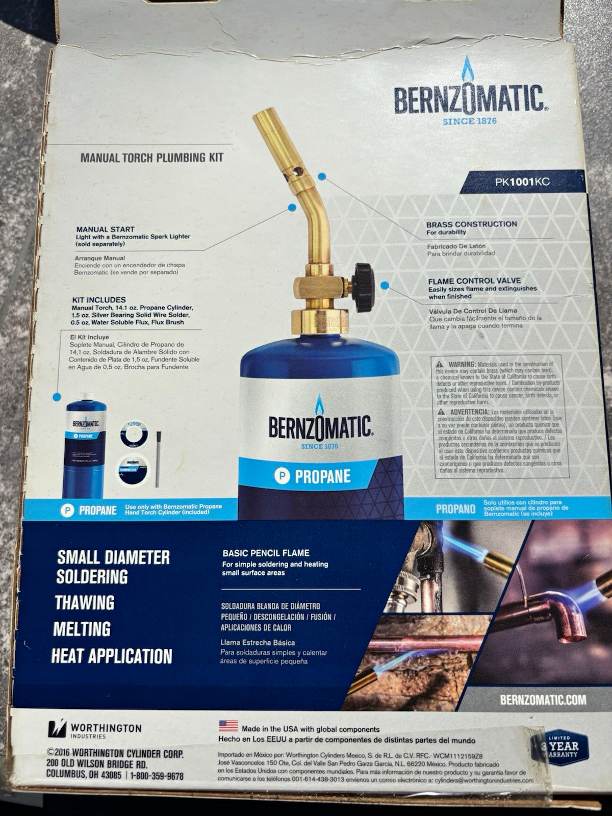 BernzOmatic PK1001KC Propane Manual Torch Plumbing Kit Torch