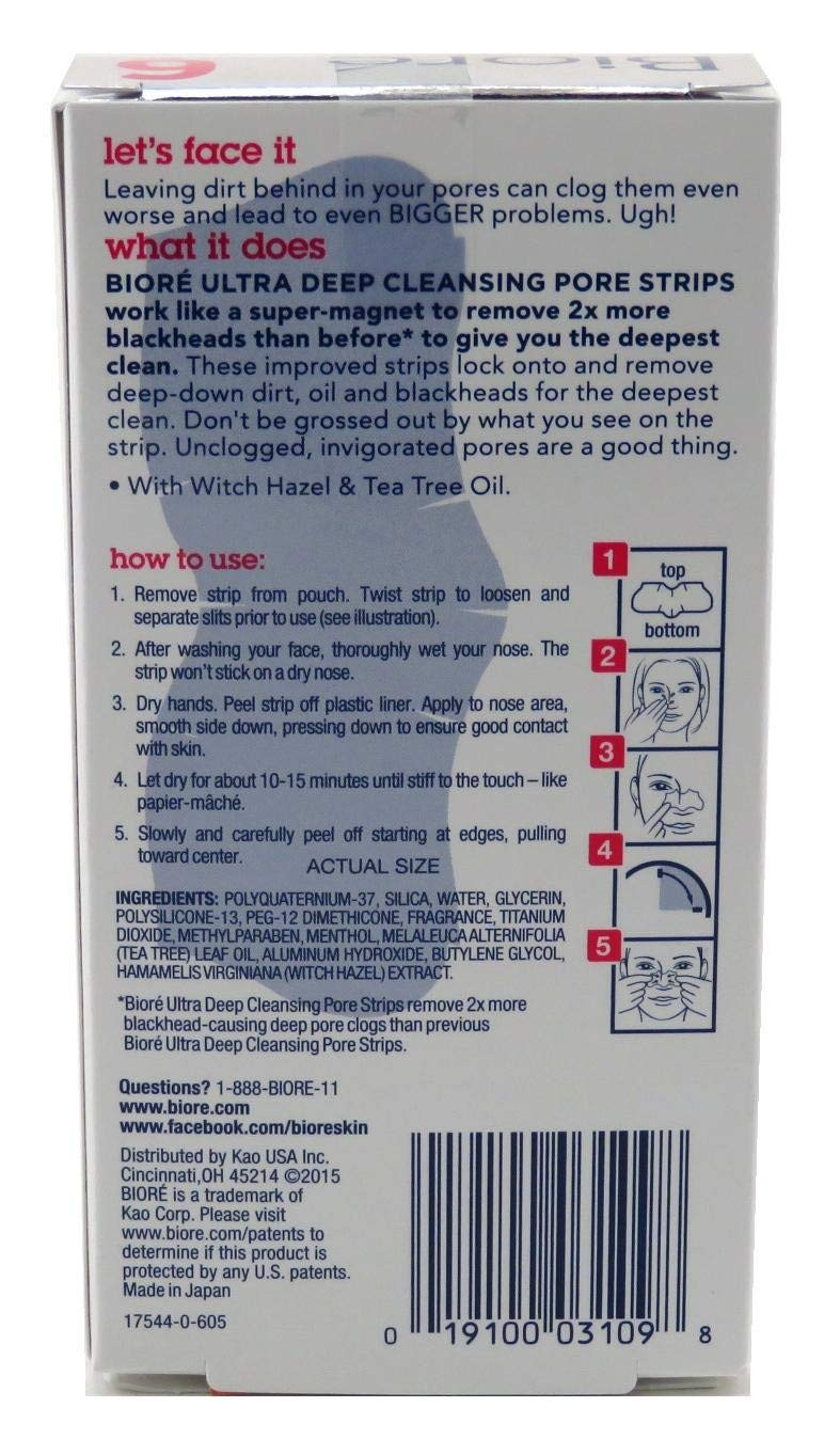 Biore Blackhead Remover, Witch Hazel Ultra Cleansing Pore Strips 6ct (2 Pack)