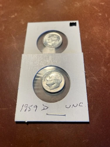 1959 &1959d Roosevelt Dimes Uncirculated & Beautiful. 90% SILVER.