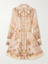 Zimmermann Memento Buttoned Mini Dress Map Print Silk Linen Sz 1 New Fall 25
