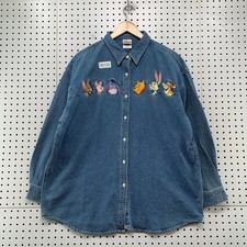 Vintage Disney Winnie Pooh Denim Button Shirt Mens XL Blue Embroidered Tigger
