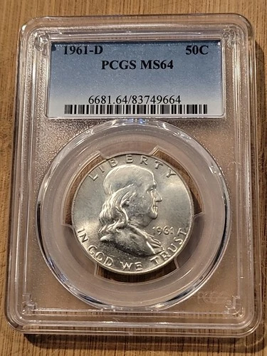 1961-D SILVER FRANKLIN HALF DOLLAR CERTIFIED BY PCGS AS MS64