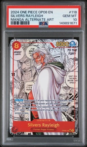 2024 ONE PIECE SILVERS RAYLEIGH MANGA ALT ART OP08-TWO LEGENDS #118 PSA 10