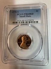 Beautiful Tough Variety 1970 - S Lincoln Cent Small Date Proof PCGS PR68RD
