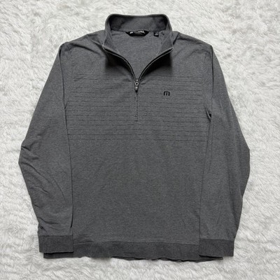 Travis Mathew Pullover Mens L Gray Stripe 1/4 Zip Golf Stretch Pocket Texas Flag