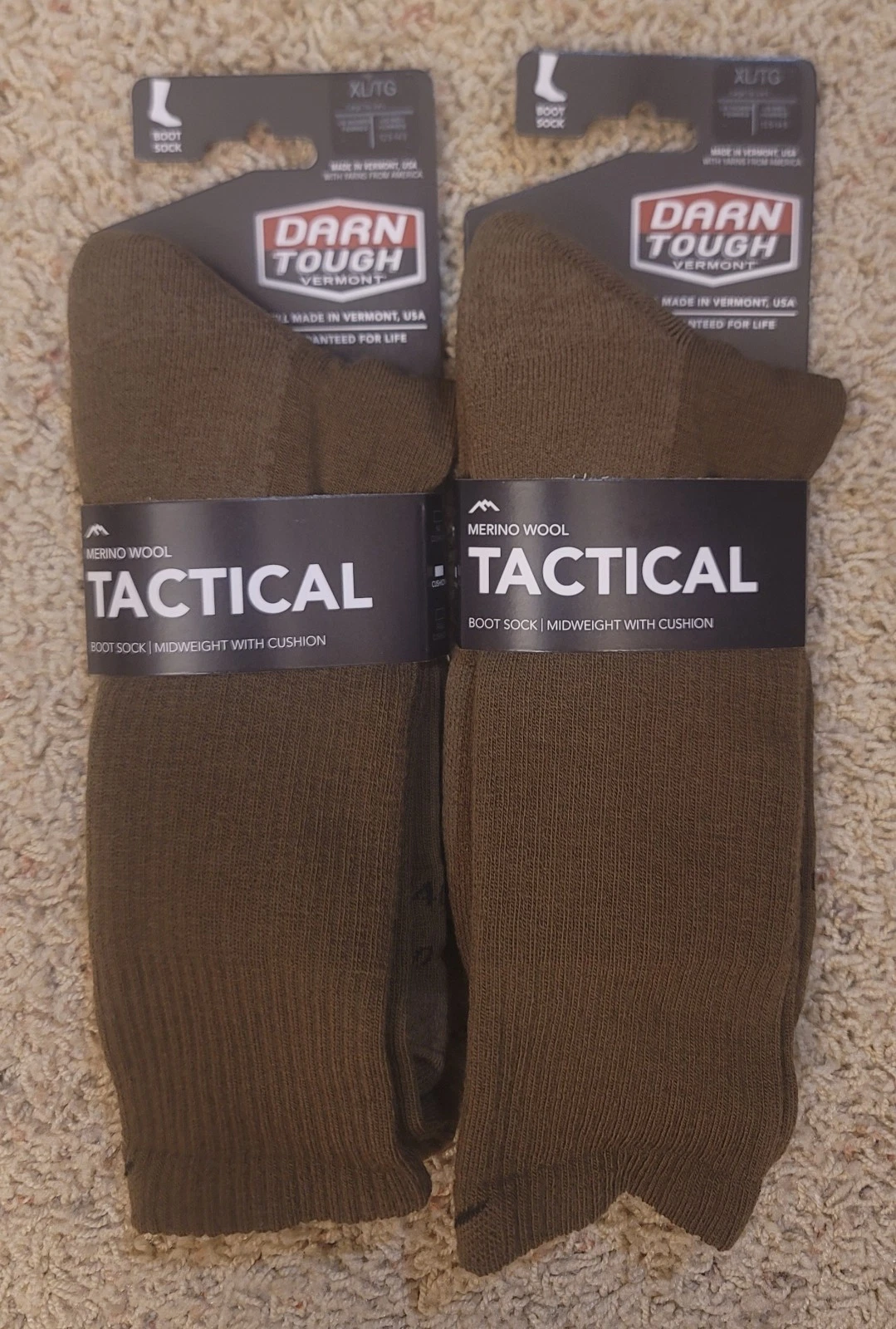 2 Pack USA DARN TOUGH T421 MEN'S COYOTE BROWN TACTICAL BOOT Cushion MERINO WOOL