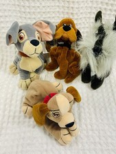 VTG SET of 4-DISNEY LADY and the TRAMP 8" BEAN BAG PLUSHS plus JOCK  TRUSTY NWT