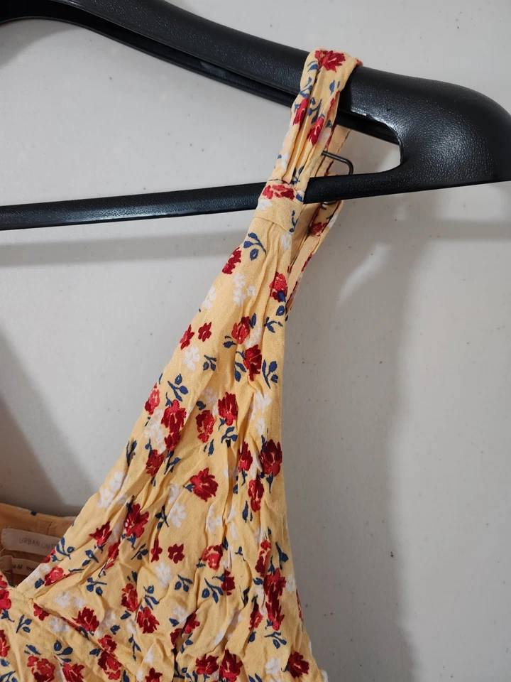 Vestido URBAN OUTFITTERS Mujer M Amarillo Mini Acampanado Ditsy Correa Floral Forrado Rayón Foto 4 de 4