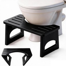 Foldable Toilet Stool, 7 Inch Poop Stool for Bathroom, Bamboo Toilet Stool Sq...