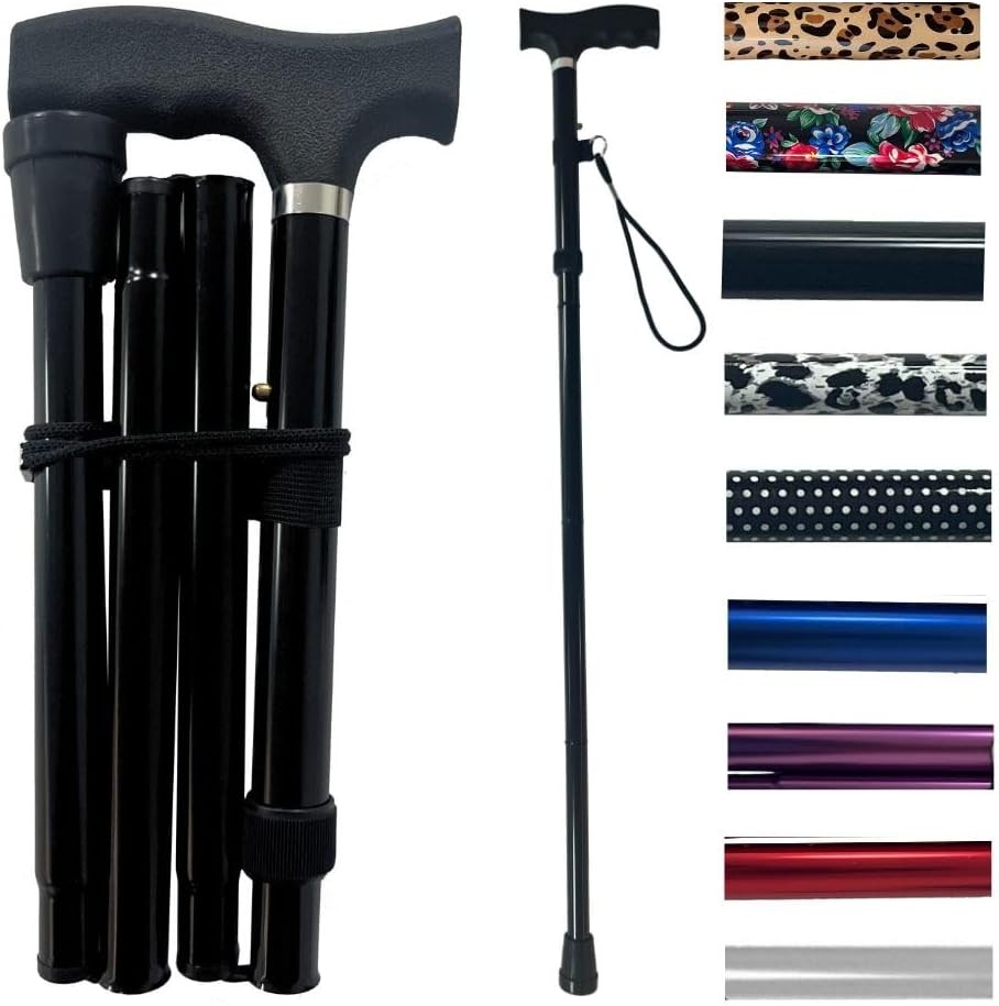 Life Healthcare Folding Walking Stick–Adjustable Height Lightweight Aluminium