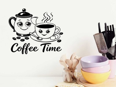 Kaffeezeit Wandaufkleber Wohndeko Abziehbilder Küche Restaurant Vinyl Kunst Zitate