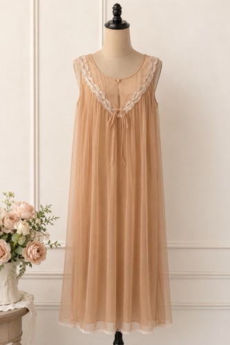 Vintage Val Mode Sheer Nylon Nightgown | Romantic Lace Large Cottagecore