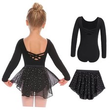 Girls Ballet Leotards Toddler Long Sleeve Crisscross Back Dance 4-5T Black