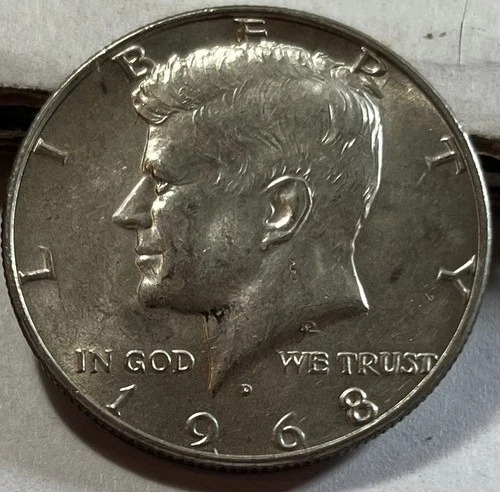 1968-D Kennedy Half Dollar 40% Silver - AU Condition.