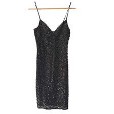 Express Black Sequin Geometric Chevron Mini Dress Womens V-Neck Bodycon LBD